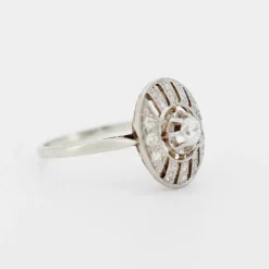 Bague Art Deco Or Blanc Platine et Diamants