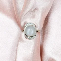 Bague Art Deco Or blanc Pierre de Lune Diamants