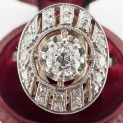 Bague Art Deco Or Blanc Platine et Diamants