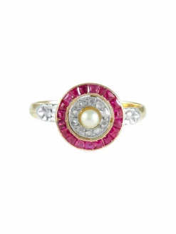 BAGUE ART DECO OR, DIAMANTS & RUBIS