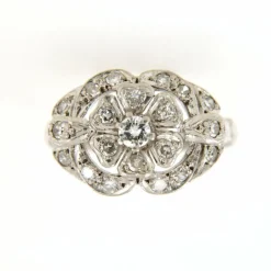 Bague Art Deco, Or gris et diamants