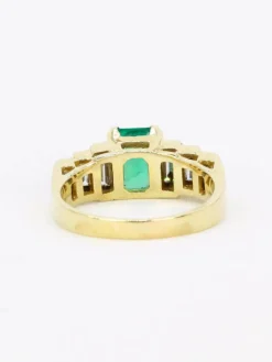 Bague Art Deco or jaune diamants emeraude colombienne Muzo 1,9 carat