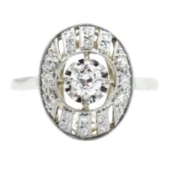 Bague Art Deco or platine et diamants