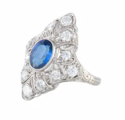BAGUE ART DECO PLATINE & SAPHIR