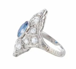 BAGUE ART DECO PLATINE & SAPHIR