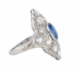 BAGUE ART DECO PLATINE & SAPHIR