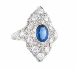 BAGUE ART DECO PLATINE & SAPHIR