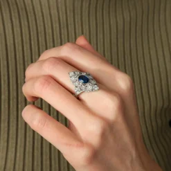 BAGUE ART DECO PLATINE & SAPHIR
