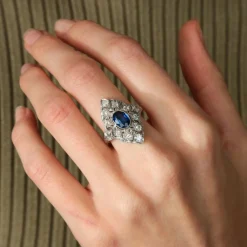 BAGUE ART DECO PLATINE & SAPHIR