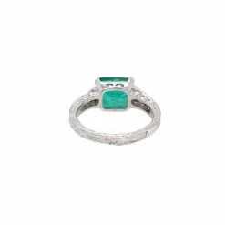 Bague Art Nouveau Diamant Émeraude en or blanc