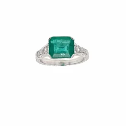 Bague Art Nouveau Diamant Émeraude en or blanc
