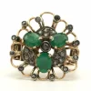 Bague Art Nouveau en or jaune 18 carats sertie d'émeraude et de diamants taille "rose"