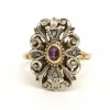 Bague Art Nouveau en or jaune et blanc 14 carats sertie d'un rubis naturel et de diamants