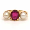 Bague Art Nouveau en or jaune 18 carats sertie d'une tourmaline et de perles
