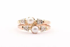 Bague Art Nouveau en or jaune et blanc sertie de perles et de diamants