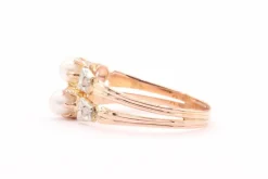 Bague Art Nouveau en or jaune et blanc sertie de perles et de diamants
