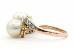 Bague Art Nouveau en or jaune et blanc sertie de perles et de diamants