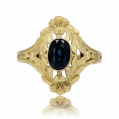 Bague Art Nouveau or jaune mat et saphir