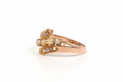 Bague Art Nouveau or jaune, perles et diamants taille rose
