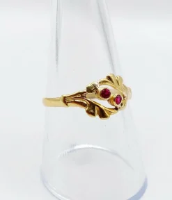 Bague art nouveau or jaune rubis et monture fleurie (circa 1900) toi et moi
