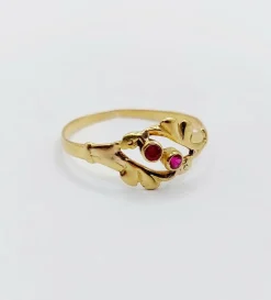 Bague art nouveau or jaune rubis et monture fleurie (circa 1900) toi et moi
