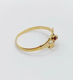 Bague art nouveau or jaune rubis et monture fleurie (circa 1900) toi et moi