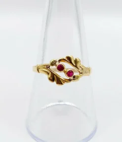 Bague art nouveau or jaune rubis et monture fleurie (circa 1900) toi et moi