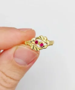 Bague art nouveau or jaune rubis et monture fleurie (circa 1900) toi et moi