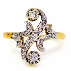 Bague Art Nouveau platine diamants