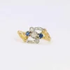 Bague Art Nouveau trilogie or jaune saphir diamants