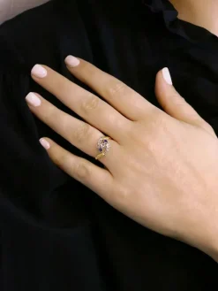 Bague Art Nouveau trilogie or jaune saphir diamants