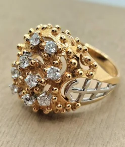 Bague Art Nouveau Vintage Or Rose diamants naturels