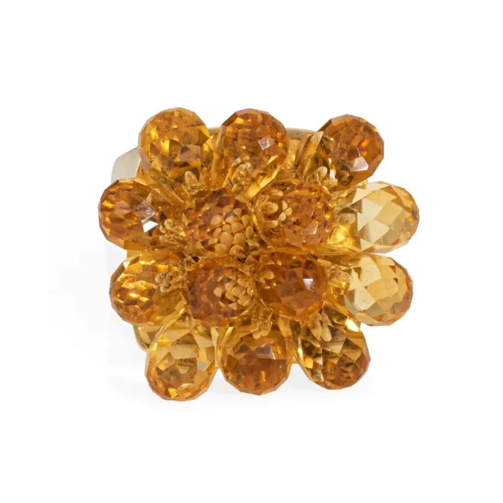 Bague articulée en citrine briolette, or 14 carats, bijou cocktail en forme de fleur