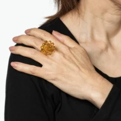 Bague articulée en citrine briolette, or 14 carats, bijou cocktail en forme de fleur