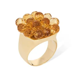 Bague articulée en citrine briolette, or 14 carats, bijou cocktail en forme de fleur