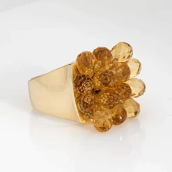 Bague articulée en citrine briolette, or 14 carats, bijou cocktail en forme de fleur