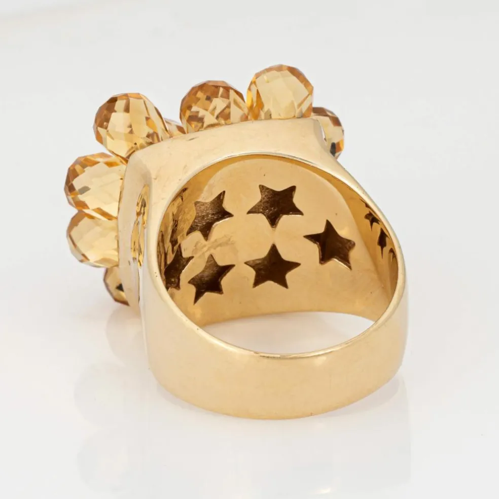 Bague articulée en citrine briolette, or 14 carats, bijou cocktail en forme de fleur