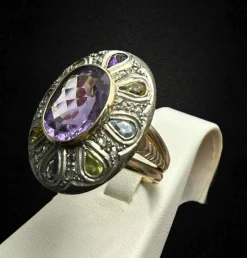 Bague artistique avec pierres multicolores