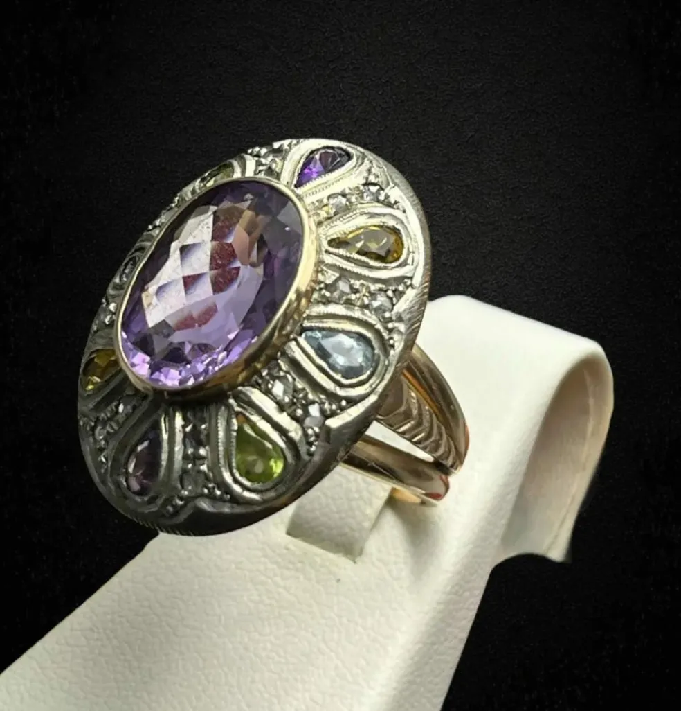 Bague artistique avec pierres multicolores