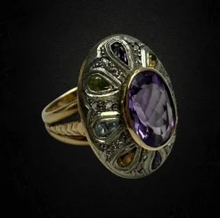 Bague artistique avec pierres multicolores