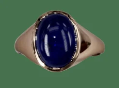 Bague avec lunette en saphir bleu cabochon