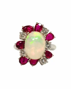 Bague avec Opale entourée de Rubis et Diamants