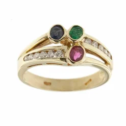 Bague avec rubis, émeraude, saphir et diamants