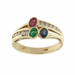Bague avec rubis, émeraude, saphir et diamants