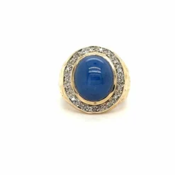 Bague avec saphir bleu et diamants naturels