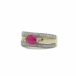 Bague bandeau 2 Ors Rubis Diamants