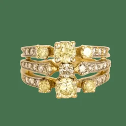 Bague bandeau à trois corps, 2 tons d'or et diamants