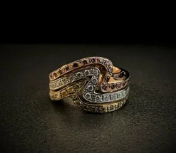 Bague bandeau diamants FANCY roses, jaunes et blancs