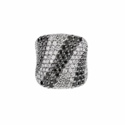 Bague bandeau diamants noirs et blancs