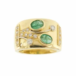 Bague bandeau émeraudes et diamants